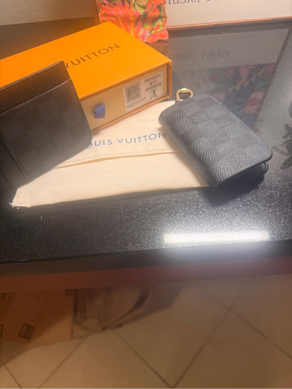 Inspired Black Leather Key Pouch with Card Holder